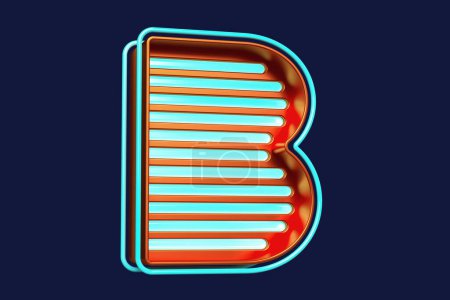 Photo for Colorful neon light 3D typography letter B in metallic orange and bright blue. High quality 3D rendering - Royalty Free Image