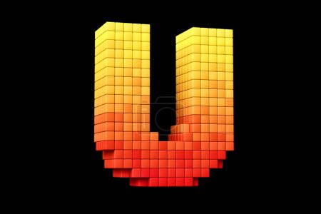 Téléchargez les photos : Chiptune typographie pixel art style lettre U en jaune et orange. rendu 3D haute définition. - en image libre de droit