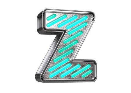 Photo for Silver and teal neon font letter Z. Beautiful typography for composing titles, ad headers and eye-catching texts. High quality 3D rendering. - Royalty Free Image