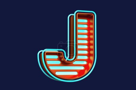 Photo for Metal box with luminous strips in the shape of the letter J in orange and blue. Attractive colorful neon font. High quality 3D rendering. - Royalty Free Image