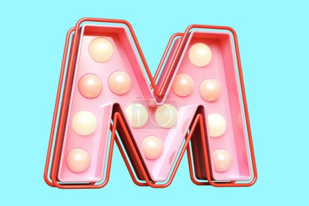 Photo for Pink 3D font letter M with bulb lights. High quality 3D rendering. - Royalty Free Image