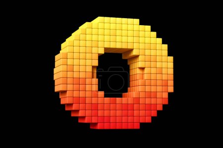 Téléchargez les photos : Alphabet de pixel art stylisé 8 bits lettre O en jaune à orange schéma de couleurs. rendu 3D de haute qualité. - en image libre de droit
