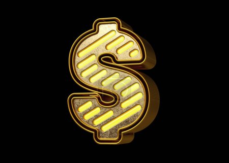 Photo for Retro style gold neon font Dollar sign. Beautiful typography for the creation of titles, ad headers and eye-catching texts. High quality 3D rendering. - Royalty Free Image