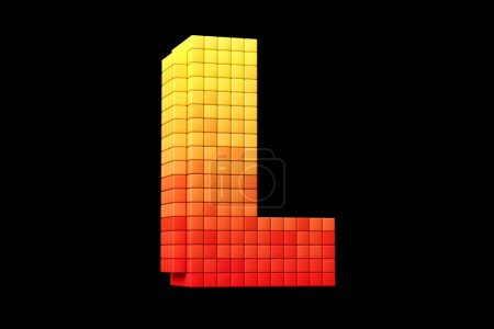 Foto de Letra de estilo de arte de píxeles de fuente de 16 bits L en amarillo y naranja. Representación 3D de alta definición. - Imagen libre de derechos
