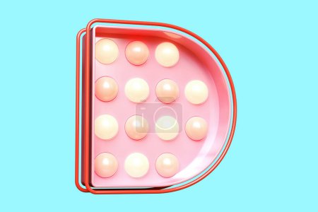 Photo for 3D typeface letter D in pink with bright bulb lights. High quality 3D rendering. - Royalty Free Image