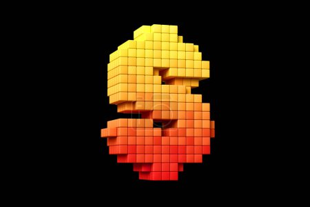 Téléchargez les photos : Pixel art style Dollar signe en jaune et orange. Fonte concept rétro futuriste à fort contraste de rendu 3D. - en image libre de droit