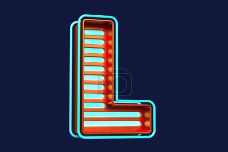 Photo for Striking colorful neon typography. Gaming style letter L in metallic orange and blue. High quality 3D rendering - Royalty Free Image