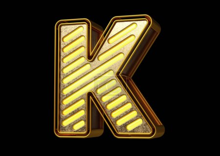 Photo for Neon font letter K in gold and yellow. Flashing lettering for creating titles, ad headers and eye-catching texts. High quality 3D rendering. - Royalty Free Image