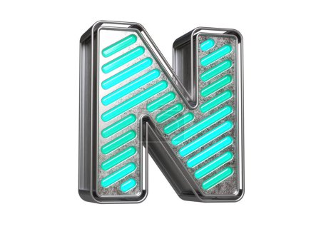 Photo for Luminous metal display font letter N in silver and teal. Flashing lettering for creating titles, ad headers and eye-catching texts. High quality 3D rendering. - Royalty Free Image