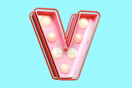 Photo for Pink 3D typeface letter V with glowing bulb lights. High quality 3D rendering. - Royalty Free Image