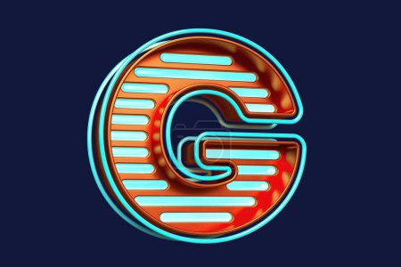 Foto de Tipografía 3D. Atractiva letra G con diseño de neón en bronce y azul. Renderizado 3D de alta calidad - Imagen libre de derechos