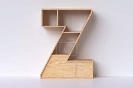 Photo for 3D wood font Z made of pine plywood planks. Shelving design style nice to display books, decorative items or products for sale. 3D rendering - Royalty Free Image