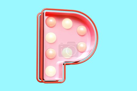 Photo for 3D letter P in pastel pink with warm bulb lights. Retro modern light box typography. High quality 3D rendering. - Royalty Free Image