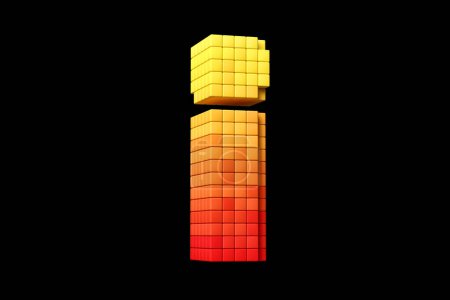 Photo for Pixel art style exclamation mark in yellow and orange. 3D rendering high contrast retro futuristic concept typography. - Royalty Free Image