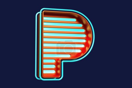 Photo for Bright futuristic font letter P in blue and metallic orange. Colorful luminous 3D font. High quality 3D rendering - Royalty Free Image