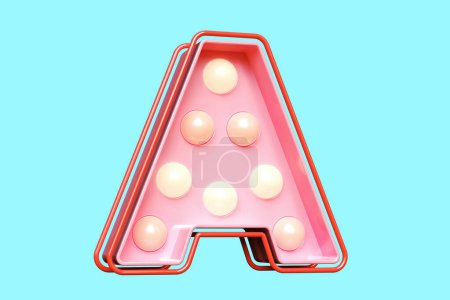 Foto de Iluminación rosa Letra 3D A. Diseño de letras de estilo retro con bombillas. Renderizado 3D de alta calidad - Imagen libre de derechos