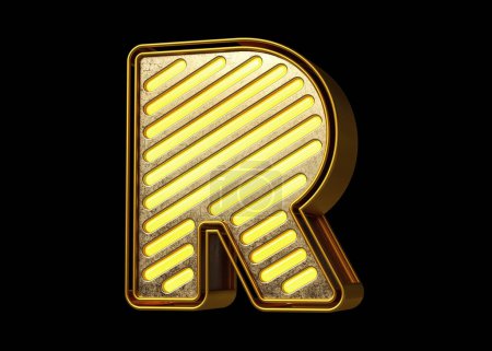 Photo for Gold retro neon font letter R. Beautiful typography for composing titles, ad headers and eye-catching texts. High quality 3D rendering. - Royalty Free Image