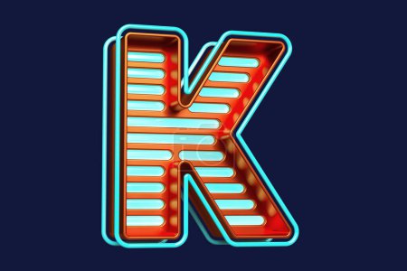 Photo for Striking neon lettering. Luminous 3D letter K in bronze and bright blue. High quality 3D rendering - Royalty Free Image