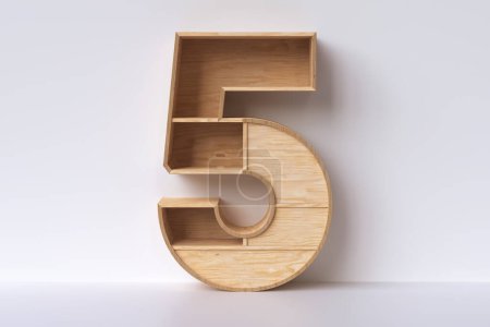 Foto de Madera número 5 3d representación. Mobiliario de madera y conceptos de decoración - Imagen libre de derechos