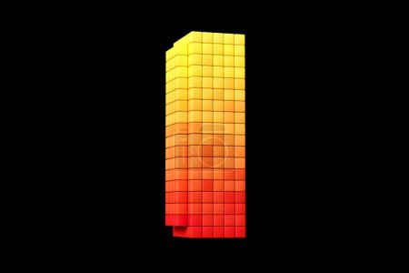 Foto de Letra de fuente de arte Pixel I en esquema de color amarillo a naranja. Renderizado 3D de alta calidad. - Imagen libre de derechos