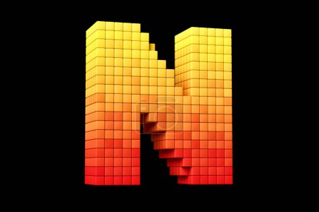 Photo for Pixel art characters colletction letter N in yellow to orange color scheme. High quality 3D rendering. - Royalty Free Image