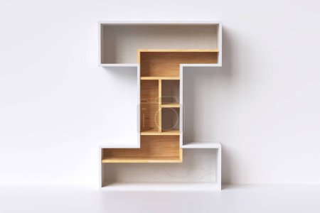 Foto de Carta 3D I hecha de madera contrachapada y madera de chapa blanca con estantes, agradable para decorar un interior. Renderizado 3D - Imagen libre de derechos