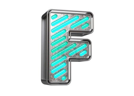 Photo for Eye catching neon font letter F in steel. Beautiful typography for composing titles, ad headers and eye-catching texts. High quality 3D rendering. - Royalty Free Image
