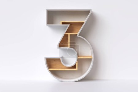 Téléchargez les photos : Bois rendu 3d numéro 3 en contreplaqué de pin un placage d'érable blanc, agréable pour un concept de blog de design d'intérieur - en image libre de droit