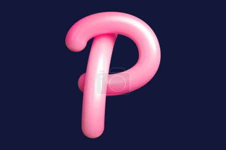 Photo for Curly custom handwritten font letter P in pink. Graphic resource suitable for prints, artworks, mood boards and web advertisings. High quality 3D rendering. - Royalty Free Image