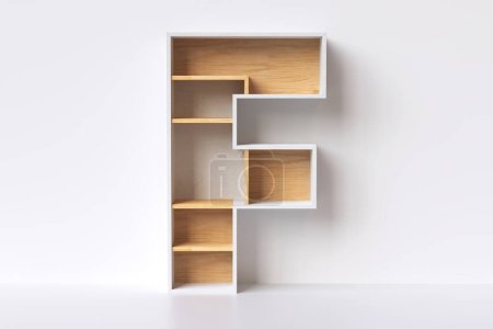 Foto de Estante de madera fuente 3D renderizado letra F agradable para un concepto de diseño de interiores - Imagen libre de derechos