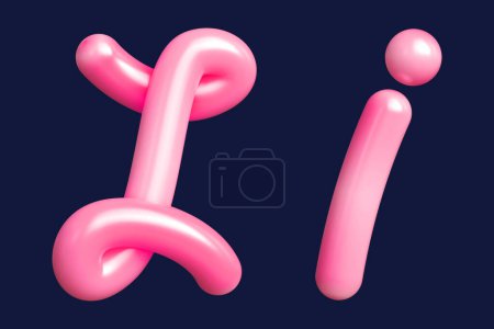 Letra de letras 3D Curly I en rosa. Recurso gráfico adecuado para impresiones, obras de arte, tableros de ánimo y anuncios web. Renderizado 3D de alta calidad.