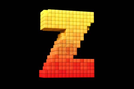 Foto de Letra Z de estilo artístico de píxeles de fuente de 16 bits en amarillo y naranja. Representación 3D de alta definición. - Imagen libre de derechos