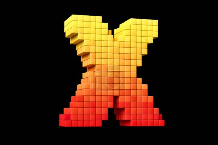 Téléchargez les photos : Pixel art alphabet colletction lettre X en jaune à orange schéma de couleurs. rendu 3D de haute qualité. - en image libre de droit