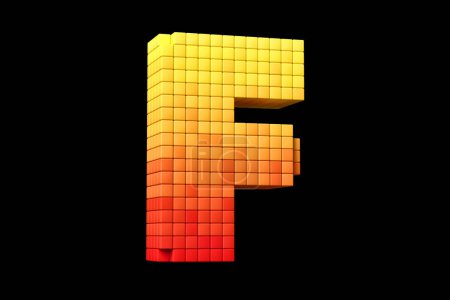 Téléchargez les photos : Pixel art lettre de typographie numérique F en jaune à orange schéma de couleurs. rendu 3D de haute qualité. - en image libre de droit