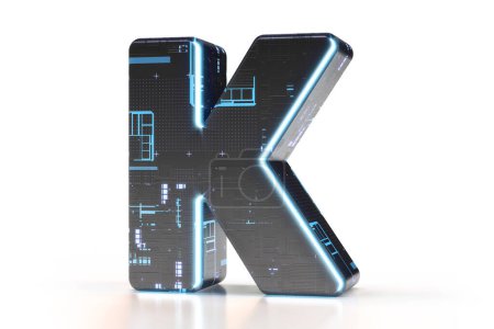 Photo for Videogame style font typeset letter K. Suitable for technology, electronics, engineering, digital, gaming, science fiction and robotic concepts. High quality 3D rendering. - Royalty Free Image
