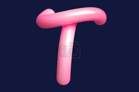 Photo for 3D rendering handwriting font letter T in pink. Graphic resource suitable for prints, artworks, mood boards and web advertisings. High quality 3D illustration. - Royalty Free Image