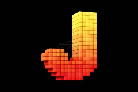 Téléchargez les photos : Arcade old school style pixel art lettre de police J en jaune à orange schéma de couleurs. rendu 3D de haute qualité. - en image libre de droit