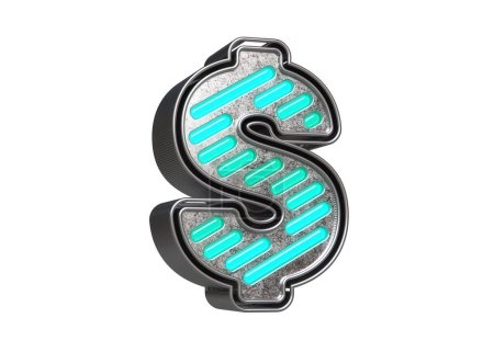 Photo for Silver and teal neon font Dollar sign. Beautiful typography for the creation of titles, ad headers and eye-catching texts. High quality 3D rendering. - Royalty Free Image