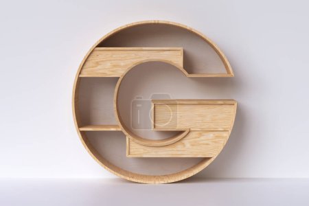 Téléchargez les photos : Lettre en bois G en forme de meuble, concept d'idée de design accessoire intérieur. rendu 3D - en image libre de droit