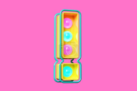 Téléchargez les photos : Ampoule colorée des années 80 chapiteau en forme de point d'exclamation. rendu 3D de haute qualité - en image libre de droit