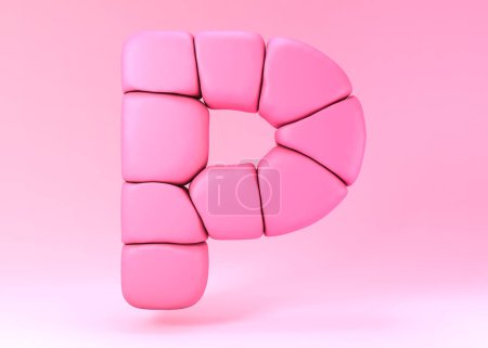 Foto de 3d letra P hecha de cubos inflados rosa abstracta - Imagen libre de derechos
