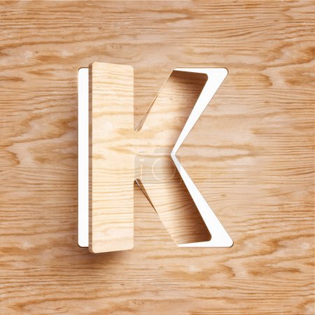 Téléchargez les photos : Polices 3D en bois lettre K découpées et tournées. Conception adaptée aux concepts rustiques, naturels, écologiques ou de durabilité. rendu 3D haute définition. - en image libre de droit