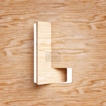 Foto de Letra de letra de madera cortada y torneada L. Diseño adecuado para conceptos rústicos, naturales, ecológicos o de sostenibilidad. Representación 3D de alta definición. - Imagen libre de derechos