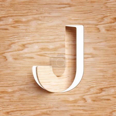 Foto de Cortar letra de madera letra J. Diseño adecuado para conceptos rústicos, naturales, ecológicos o de sostenibilidad. Representación 3D de alta definición. - Imagen libre de derechos