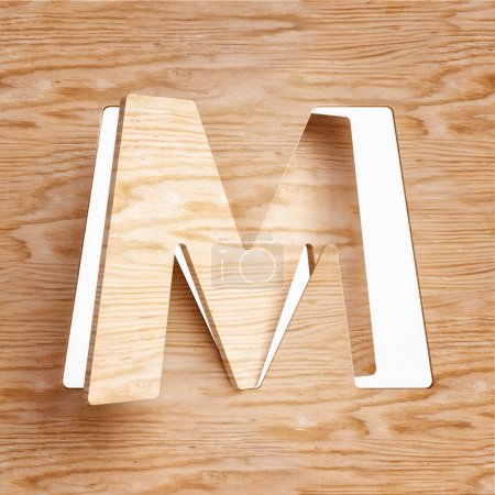 Foto de Carácter de letra cortada en madera M. Diseño adecuado para conceptos rústicos, naturales, ecológicos o de sostenibilidad. Representación 3D de alta definición. - Imagen libre de derechos