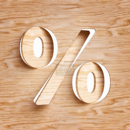 Photo for Percentage symbol cut out of wood. Design suitable for rustic, natural, ecological or sustainability concepts. High quality 3D rendering. - Royalty Free Image