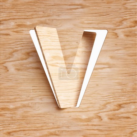 Foto de Cortar alfabeto letra 3D V de madera. Diseño adecuado para conceptos rústicos, naturales, ecológicos o de sostenibilidad. Representación 3D de alta definición. - Imagen libre de derechos