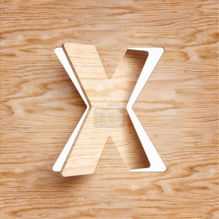Photo for Cut out typography 3D letter X made of wood. Design suitable for rustic, natural, ecological or sustainability concepts. High definition 3D rendering. - Royalty Free Image