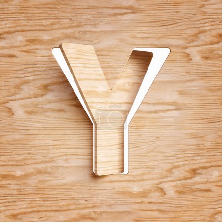 Foto de Wood cutout font 3D letter Y. Diseño adecuado para conceptos rústicos, naturales, ecológicos o de sostenibilidad. Representación 3D de alta definición. - Imagen libre de derechos