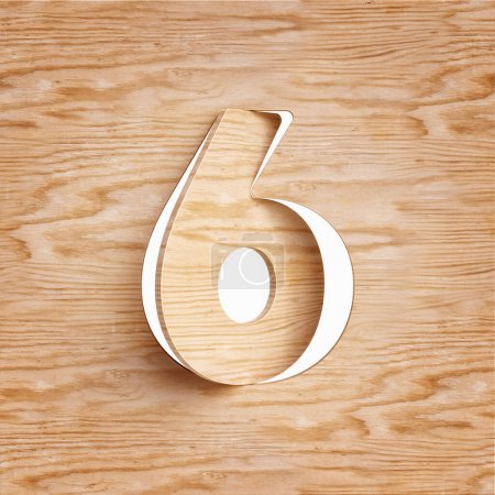 Foto de La madera cortó el dígito tipográfico número 6. Representación 3D de alta definición. - Imagen libre de derechos